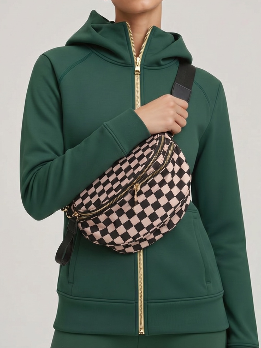 Checkerboard Crossbody Bag in Pink & Black -can hold a gallon of milk